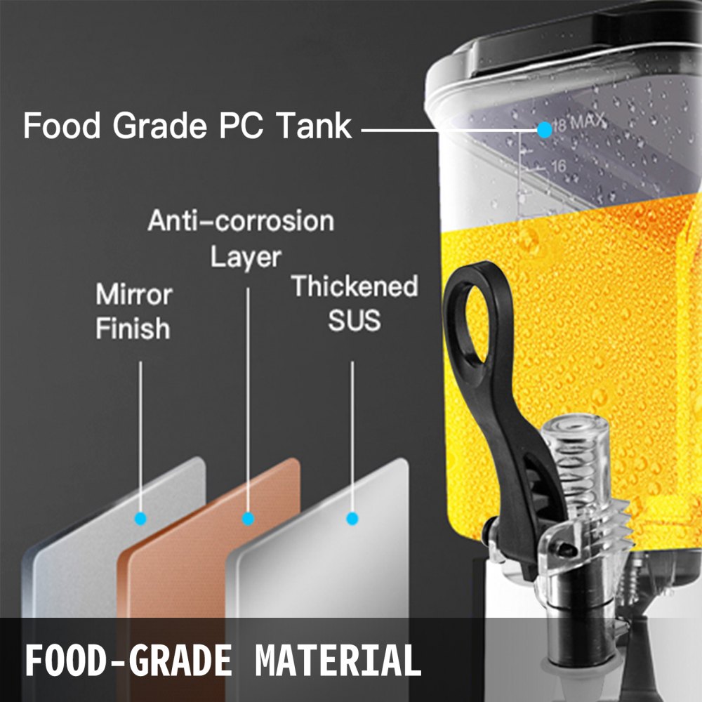 VEVOR Commercial Beverage Dispenser, 4.8 Gallon 1 Tank Cold Beverage  Dispenser, 200W Food Grade Material Stainless Steel Commercial Juice  Dispenser