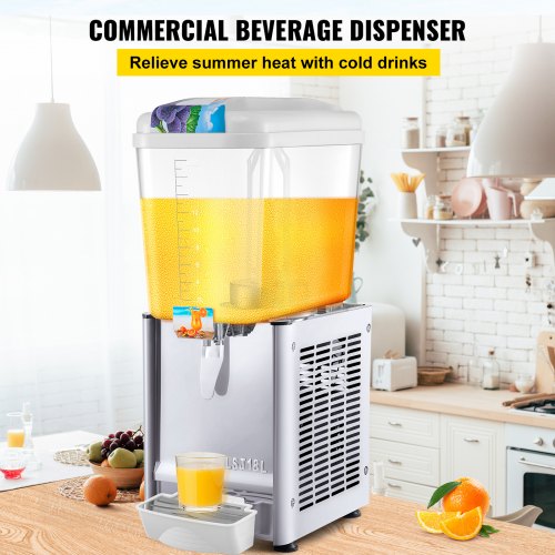 VEVOR Commercial Beverage Dispenser, 4.8 Gallon 1 Tank Cold Beverage Dispenser, 200W Food Grade Material Stainless Steel Commercial Juice Dispenser With Thermostat Controller for Cold Drink