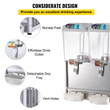 VEVOR 110V Commercial Beverage Dispenser,9.5 Gallon 36L 2 Tanks Juice Dispenser Commercial,18 Liter Per Tank 300W Stainless Steel Food Grade Material Ice Tea Drink Dispenser Equipped with Thermostat C