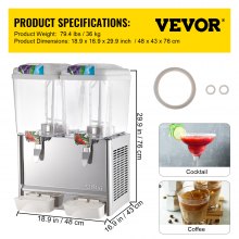 VEVOR 110V Commercial Beverage Dispenser,9.5 Gallon 36L 2 Tanks Juice Dispenser Commercial,18 Liter Per Tank 300W Stainless Steel Food Grade Material Ice Tea Drink Dispenser Equipped with Thermostat C