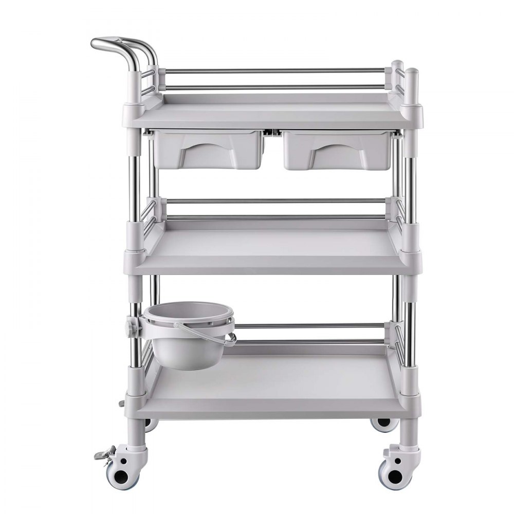 VEVOR Medical Cart Three-Tier Medical Trolley Cart with 2 Drawers 110.23lbs, for Clinic, Hospital, Beauty Salon, Lab, with a Waste Tray, Stable Support, Medical Trolley Cart with Casters and Handle