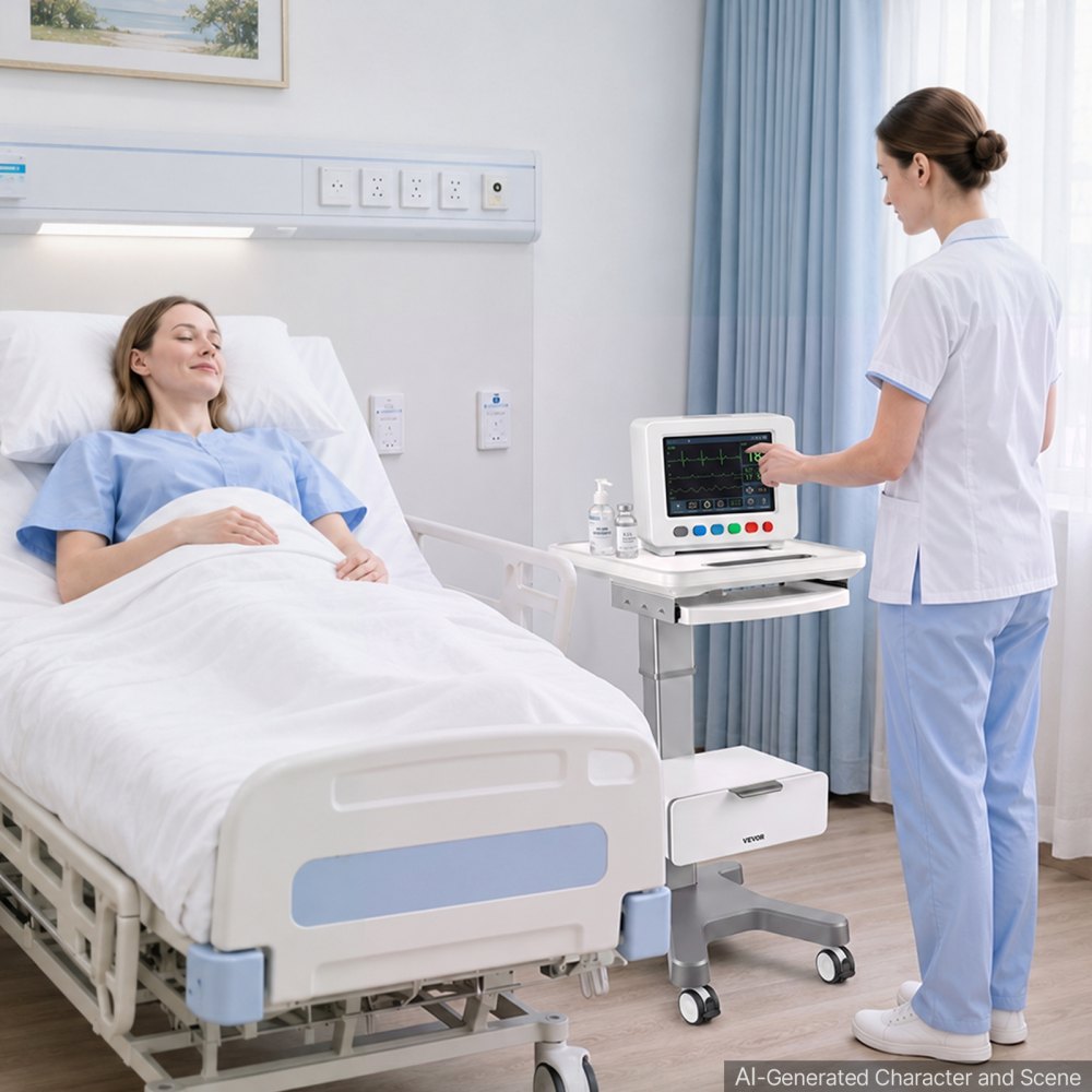 VEVOR Medical Cart 30 kg Max Load Electric Lift Medical Trolley Cart, for Clinic, Hospital, Laboratory, Stable Support, Adjustable Height, Silent Rolling Trolley with 360° Swivel Lockable Wheels