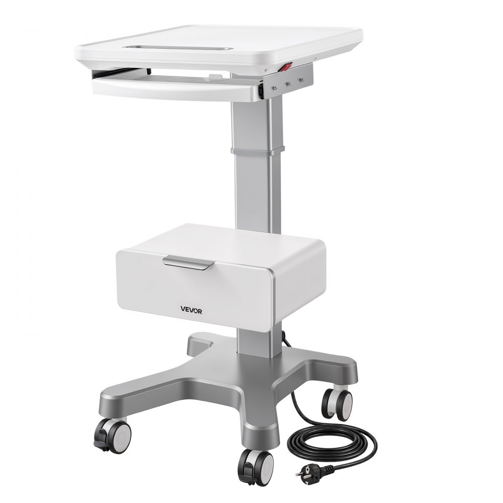 VEVOR Medical Cart 30 kg Max Load Electric Lift Medical Trolley Cart, for Clinic, Hospital, Laboratory, Stable Support, Adjustable Height, Silent Rolling Trolley with 360° Swivel Lockable Wheels