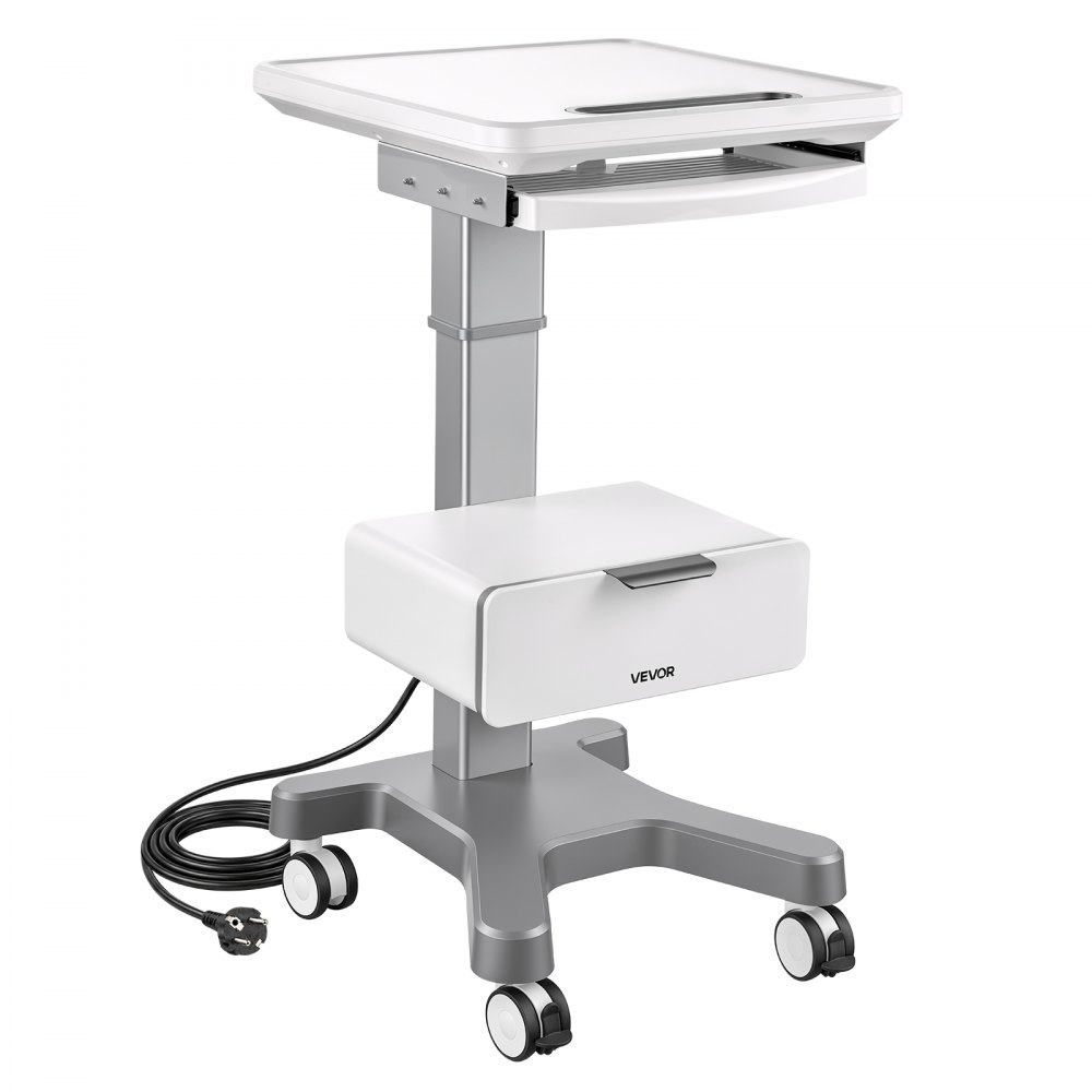VEVOR Medical Cart 30 kg Max Load Electric Lift Medical Trolley Cart, for Clinic, Hospital, Laboratory, Stable Support, Adjustable Height, Silent Rolling Trolley with 360° Swivel Lockable Wheels