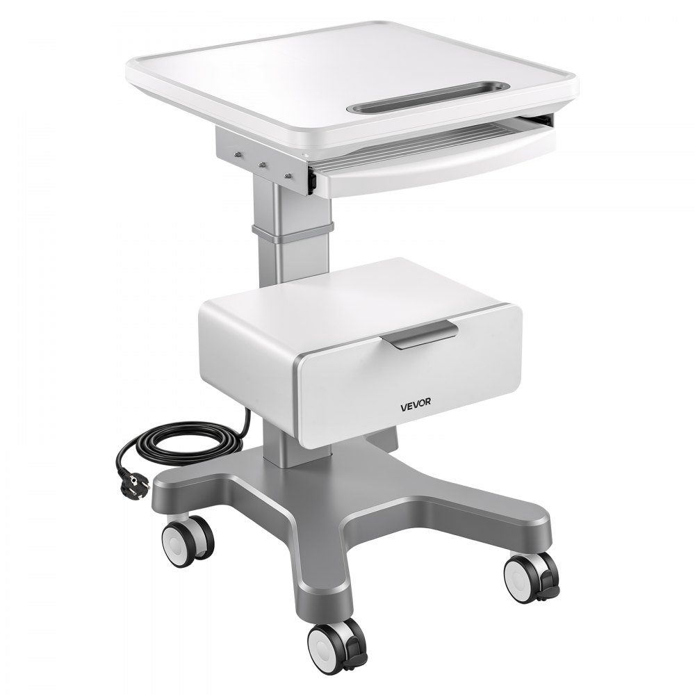 VEVOR Medical Cart 30 kg Max Load Electric Lift Medical Trolley Cart, for Clinic, Hospital, Laboratory, Stable Support, Adjustable Height, Silent Rolling Trolley with 360° Swivel Lockable Wheels