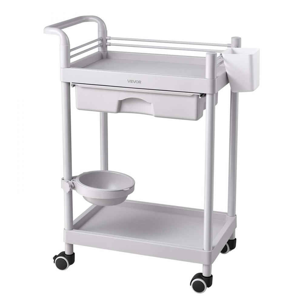VEVOR Medical Cart Two-Tier Medical Trolley Cart with Drawer 110.23 lbs, for Clinic, Hospital, Beauty Salon, Lab, with Storage Bin and Waste Tray, Stable Support, Medical Trolley Cart with Casters