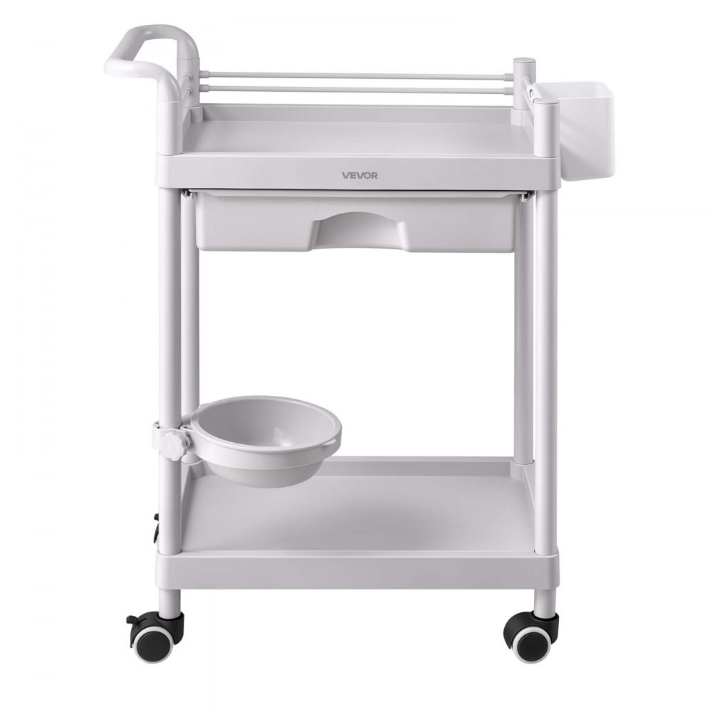 VEVOR Medical Cart Two-Tier Medical Trolley Cart with Drawer 110.23 lbs, for Clinic, Hospital, Beauty Salon, Lab, with Storage Bin and Waste Tray, Stable Support, Medical Trolley Cart with Casters