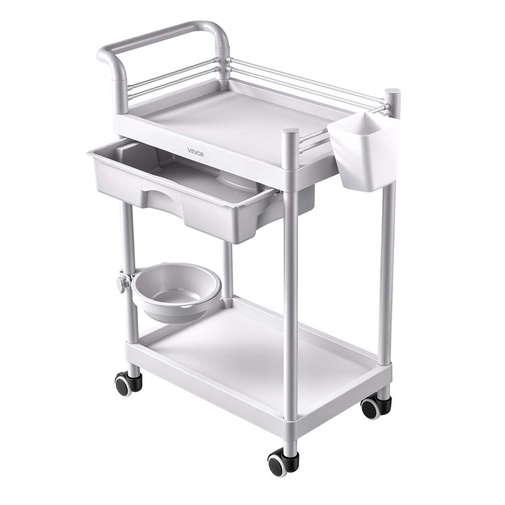 VEVOR Medical Cart Two-Tier Medical Trolley Cart with Drawer 110.23 lbs, for Clinic, Hospital, Beauty Salon, Lab, with Storage Bin and Waste Tray, Stable Support, Medical Trolley Cart with Casters