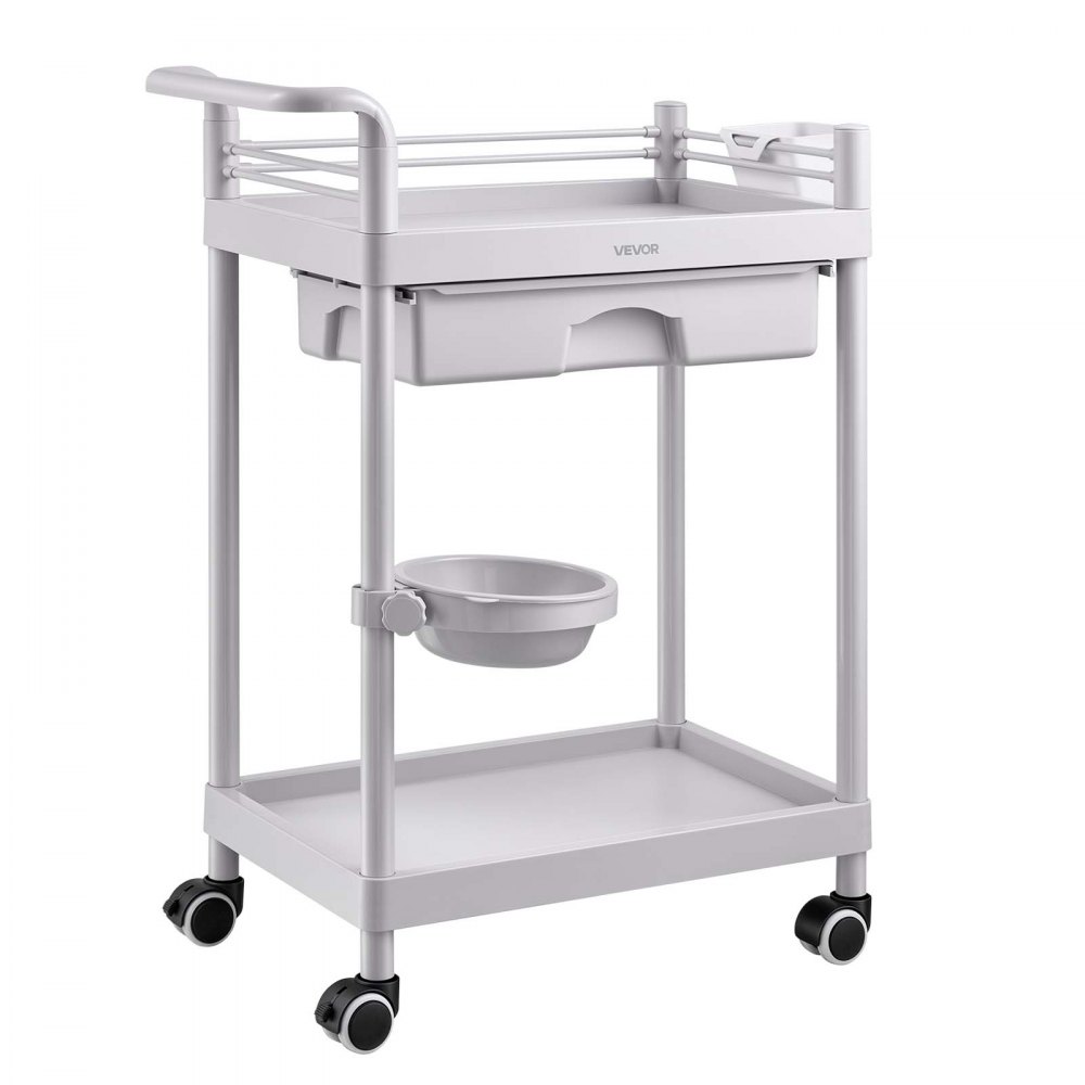 VEVOR Medical Cart Two-Tier Medical Trolley Cart with Drawer 110.23 lbs, for Clinic, Hospital, Beauty Salon, Lab, with Storage Bin and Waste Tray, Stable Support, Medical Trolley Cart with Casters