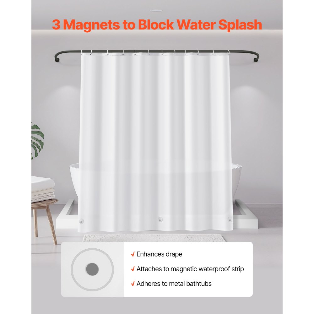VEVOR Shower Curtain Liner, 8G Heavy-Duty PEVA Shower Liner, 2-Pack Waterproof Plastic Liners with 3 Magnets and 12 Rust-Resistant Metal Grommet, for Bathroom Showers & Bath Tubs, 72 x 72 in (White)