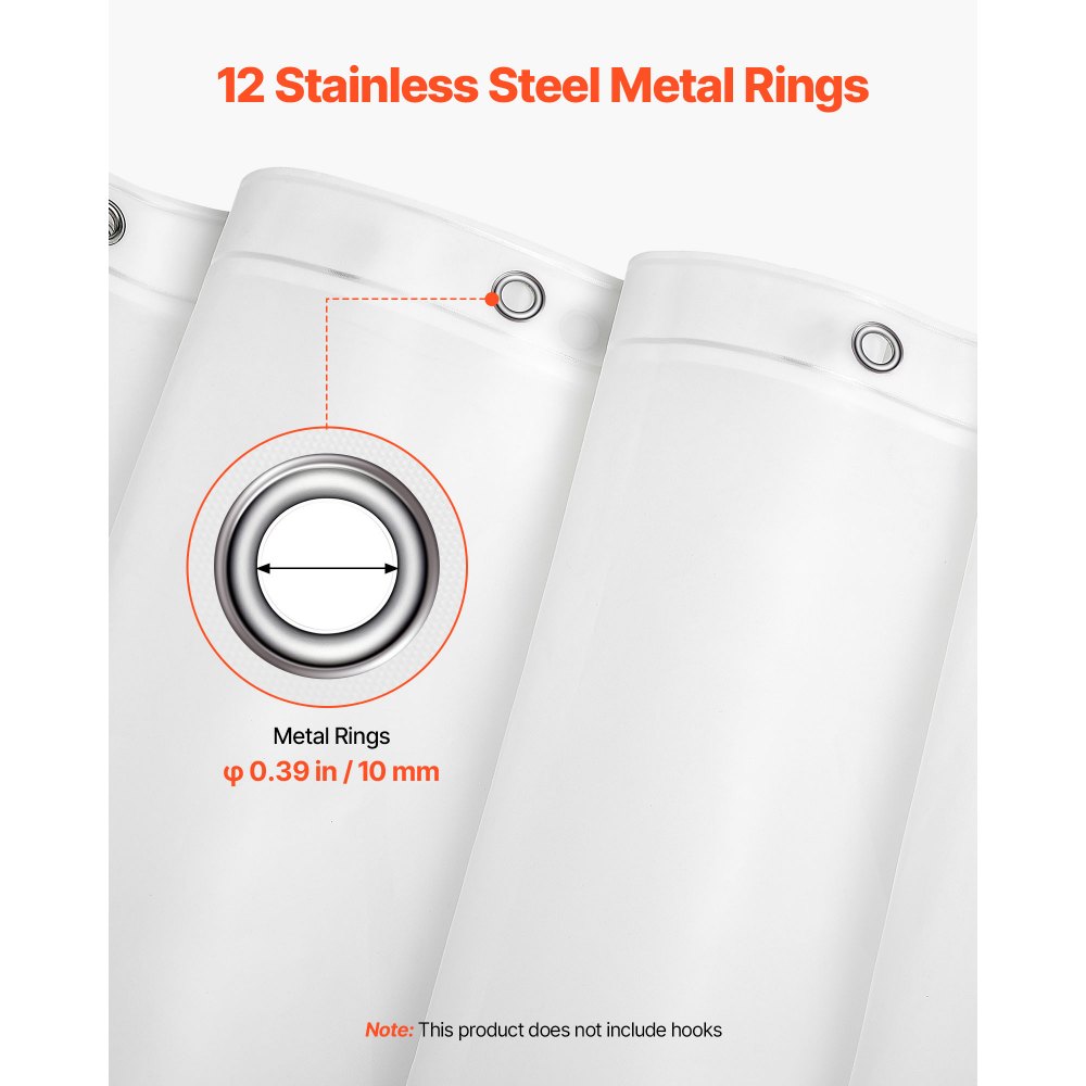 VEVOR Shower Curtain Liner, 8G Heavy-Duty PEVA Shower Liner, 2-Pack Waterproof Plastic Liners with 3 Magnets and 12 Rust-Resistant Metal Grommet, for Bathroom Showers & Bath Tubs, 72 x 72 in (White)