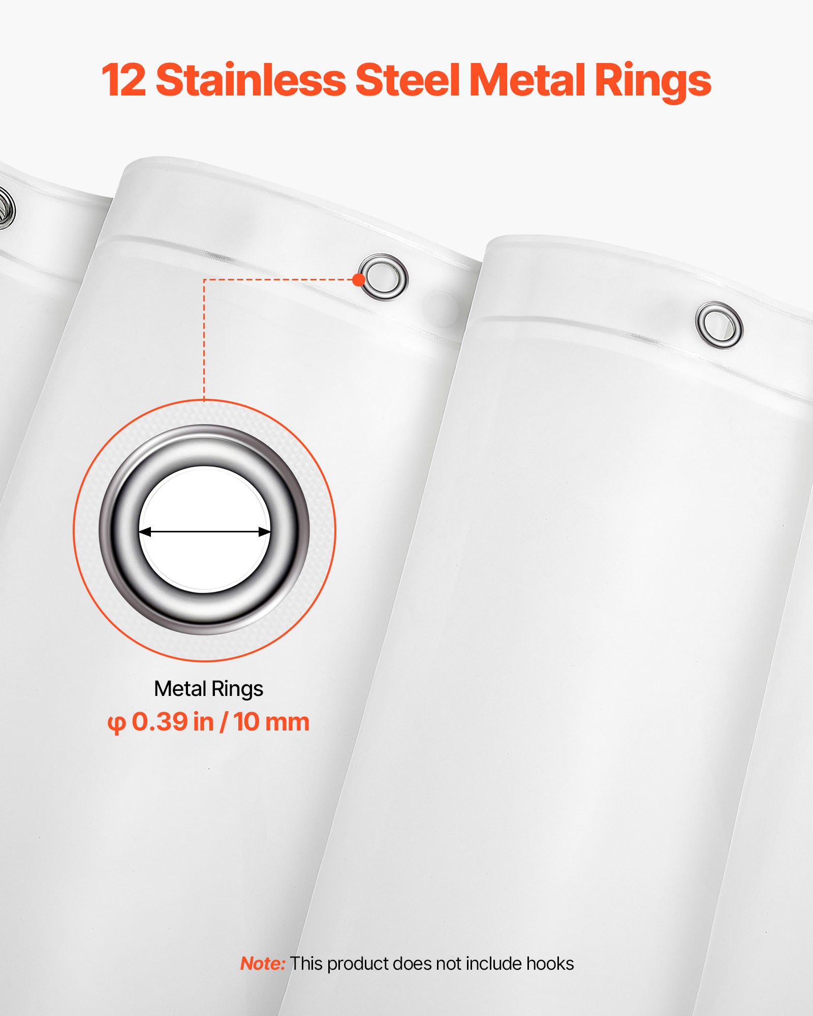 VEVOR Shower Curtain Liner, 8G Heavy-Duty PEVA Shower Liner, 2-Pack Waterproof Plastic Liners with 3 Magnets and 12 Rust-Resistant Metal Grommet, for Bathroom Showers & Bath Tubs, 72 x 72 in (White)