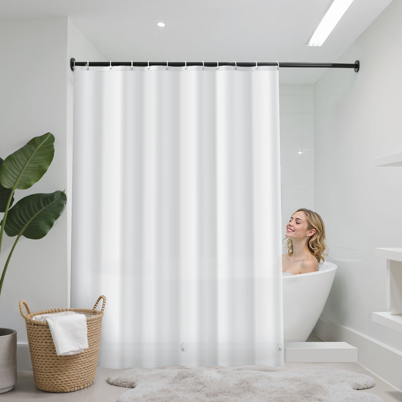 VEVOR Shower Curtain Liner, 8G Heavy-Duty PEVA Shower Liner, 2-Pack Waterproof Plastic Liners with 3 Magnets and 12 Rust-Resistant Metal Grommet, for Bathroom Showers & Bath Tubs, 72 x 72 in (White)