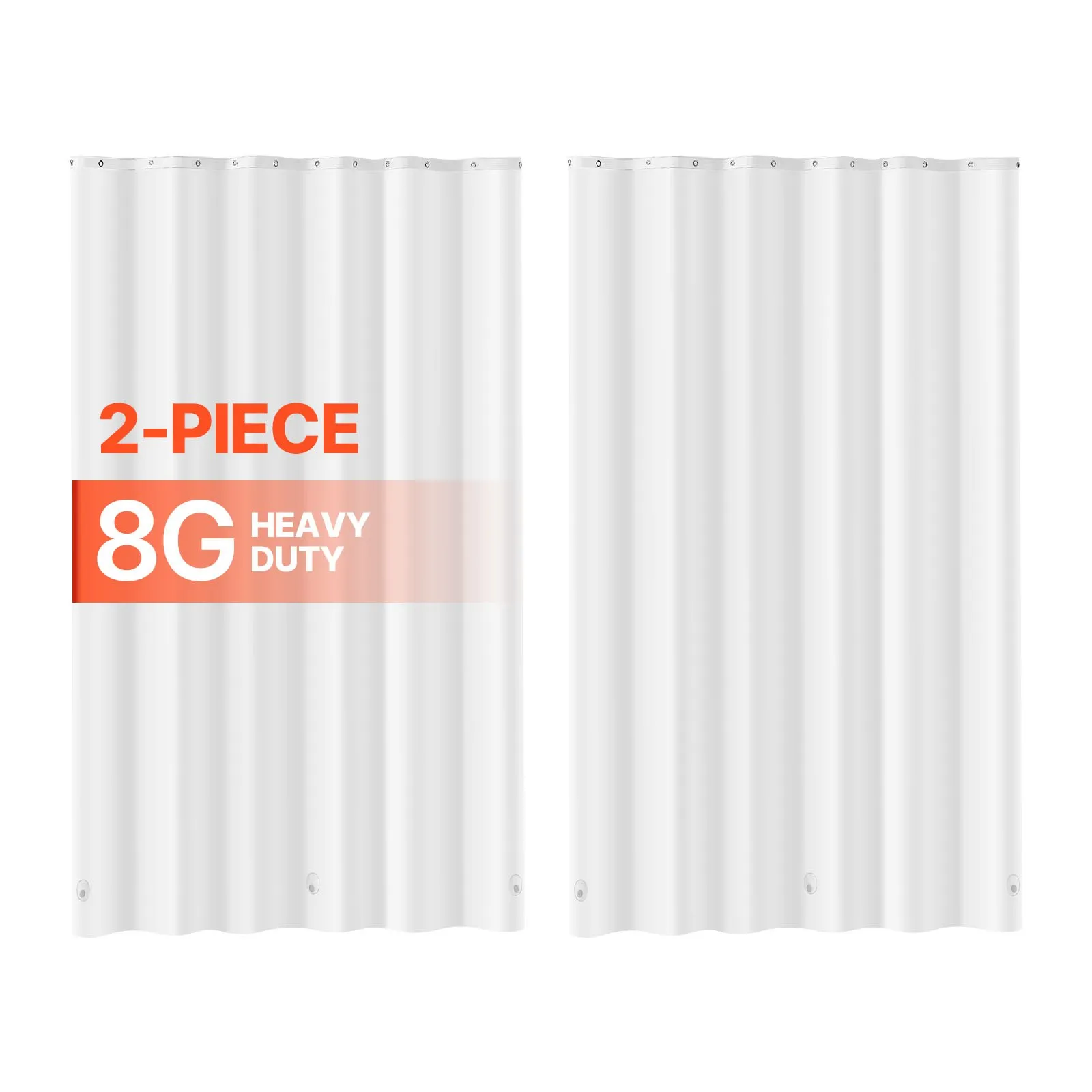 VEVOR Shower Curtain Liner, 8G Heavy-Duty PEVA Shower Liner, 2-Pack Waterproof Plastic Liners with 3 Magnets and 12 Rust-Resistant Metal Grommet, for Bathroom Showers & Bath Tubs, 72 x 72 in (White)