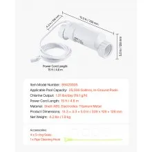 VEVOR Salt Water Chlorinator System, Pool Chlorination Cell Fits for Hayward W3T-Cell-9 (T9), Pool Cell Salt Water System for In-Ground Swimming Pools up to 25,000 Gallons, 15 ft Power Line, White
