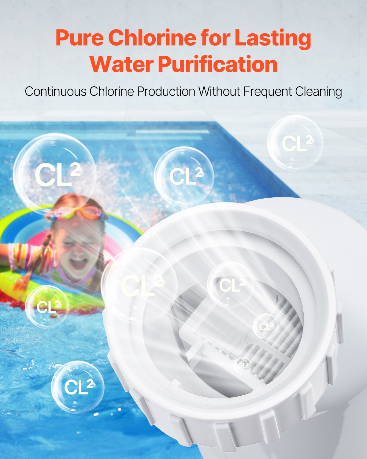 Sistema de cloração de água salgada VEVOR, célula de cloração de piscina compatível com Hayward W3T-Cell-15 (T15), sistema de água salgada para piscinas enterradas de até 40.000 galões, linha de energia de 15 pés, branco