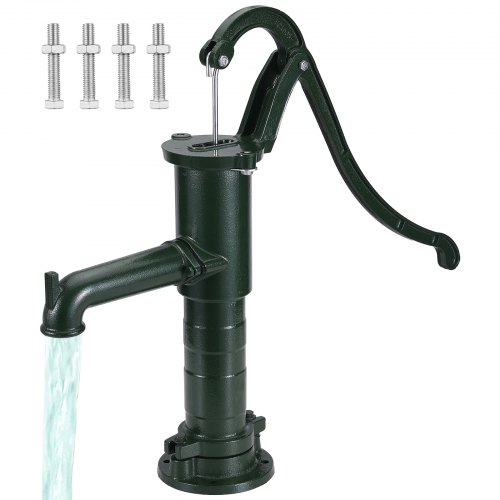 VEVOR Antique Well Hand Pitcher Pump, 22 ft Maximum Lift, Cast Iron Manual Hand Water Pump with Ergonomic Handle G1-5/8" Easy Installation, Old Fashioned for Outdoor Home Yard Garden Pond Farm, Green