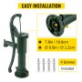 VEVOR Antique Hand Water Pump 14.6 x 5.9 x 26 inch Pitcher Pump w/Handle Cast Iron Well Pump w/ Pre-set 0.5" Holes for Easy Installation Old Fashion Pitcher Hand Pump for Home Yard Ponds Garden Green