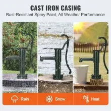 VEVOR Antique Hand Water Pump 14.6 x 5.9 x 26 inch Pitcher Pump w/Handle Cast Iron Well Pump w/ Pre-Set 0.5" Holes for Easy Installation Old Fashion Pitcher Hand Pump for Home Yard Ponds Garden Green