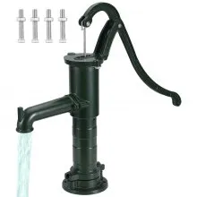 VEVOR Antique Hand Water Pump 14.6 x 5.9 x 26 inch Pitcher Pump w/Handle Cast Iron Well Pump w/ Pre-Set 0.5" Holes for Easy Installation Old Fashion Pitcher Hand Pump for Home Yard Ponds Garden Green