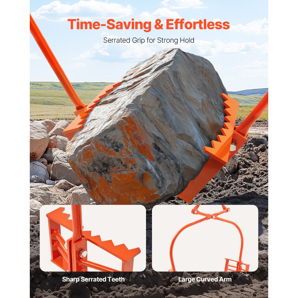 VEVOR 609mm Stone Lifting Tongs, 2-Claw Rock Tongs, Heavy Duty Steel Log Tongs, 500KG Lifting Capacity, Swivel Log Grapple, Serrated Claw Design, Easy Chain Hook up Tongs for Stone Blocks & Marble