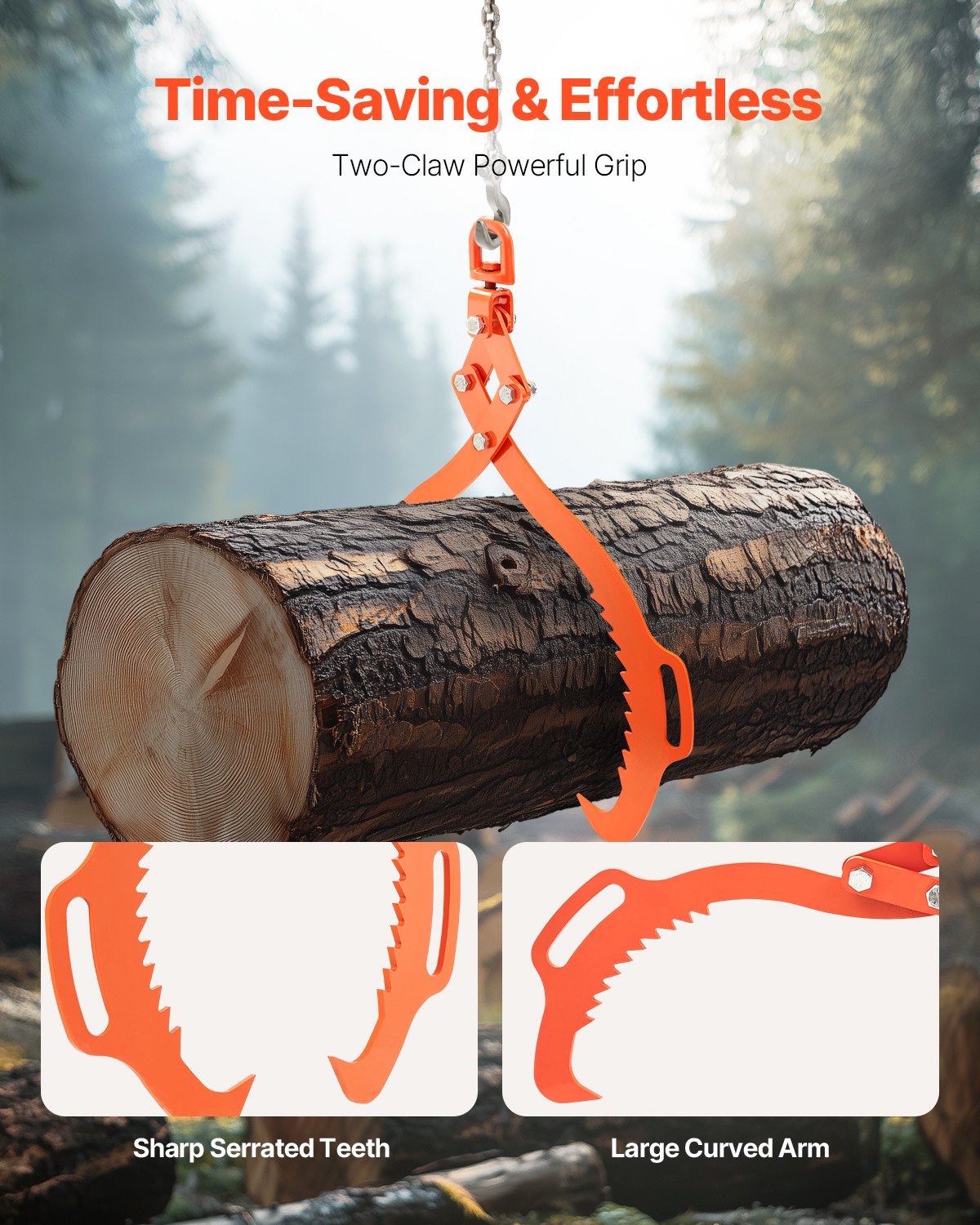 VEVOR 710mm Log Lifting Tongs, 2-Claw Log Tongs, Heavy Duty Steel Log Grapple, 700KG Lifting Capacity, Swivel Log Graper Timber, Eagle Claw Design, Log Skidding Tongs for Trucks, Tractors, Forklifts