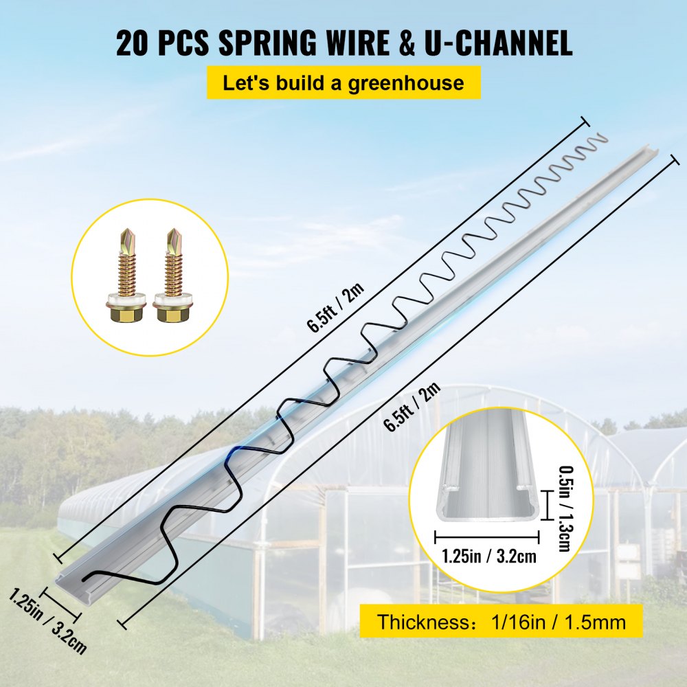 20 pcs VEVOR spring wire and lock channel for greenhouse assembly.