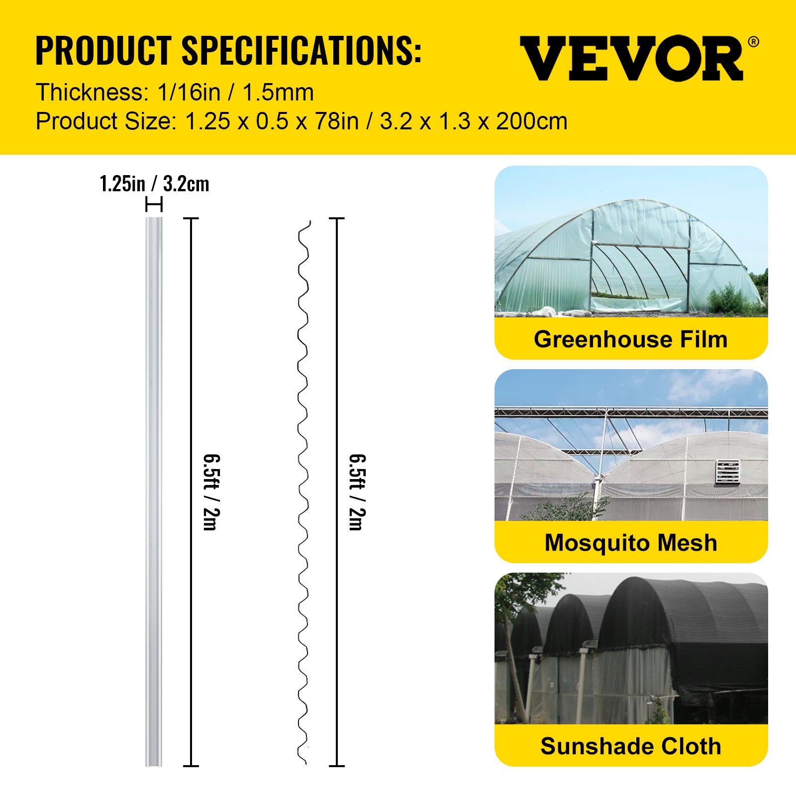 VEVOR Spring Wire and Lock Channel,6.56ft Spring Lock & U-Channel Bundle for Greenhouse, 20 Packs PE Coated Spring Wire & Aluminum Alloy Channel, Plastic Poly Film or Shade Cloth Attachment with Screw