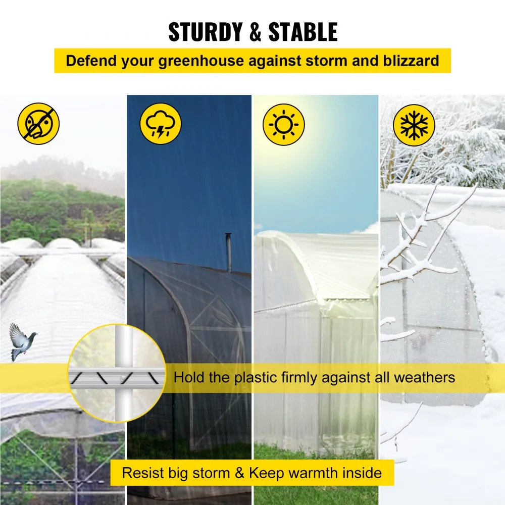 VEVOR Spring Wire and Lock Channel, 6.56ft Spring Lock & U-Channel Bundle for Greenhouse, 50 Packs PE Coated Spring Wire & Aluminum Alloy Channel, Plastic Poly Film or Shade Cloth Attachment with Scre