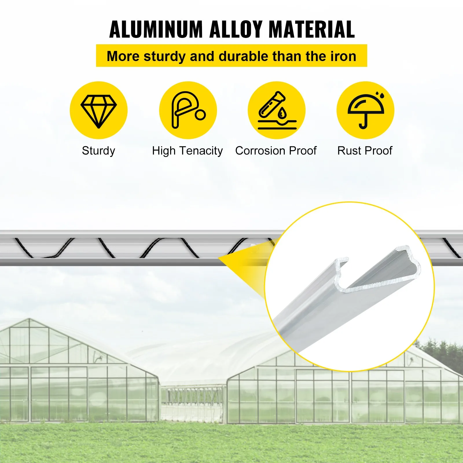 VEVOR Spring Wire and Lock Channel, 6.56ft Spring Lock & U-Channel Bundle for Greenhouse, 50 Packs PE Coated Spring Wire & Aluminum Alloy Channel, Plastic Poly Film or Shade Cloth Attachment with Scre