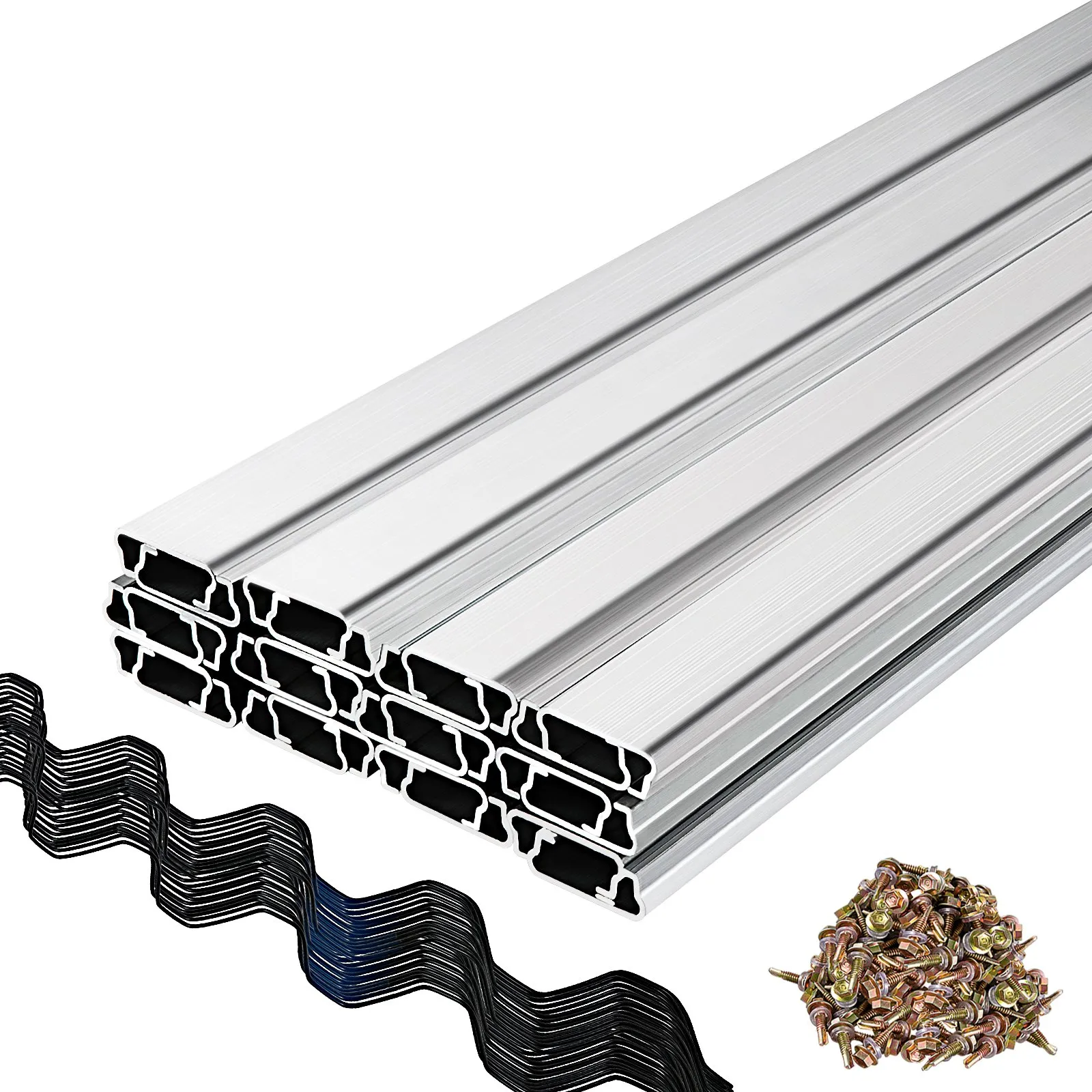 VEVOR Spring Wire and Lock Channel, 6.56ft Spring Lock & U-Channel Bundle for Greenhouse, 50 Packs PE Coated Spring Wire & Aluminum Alloy Channel, Plastic Poly Film or Shade Cloth Attachment with Scre