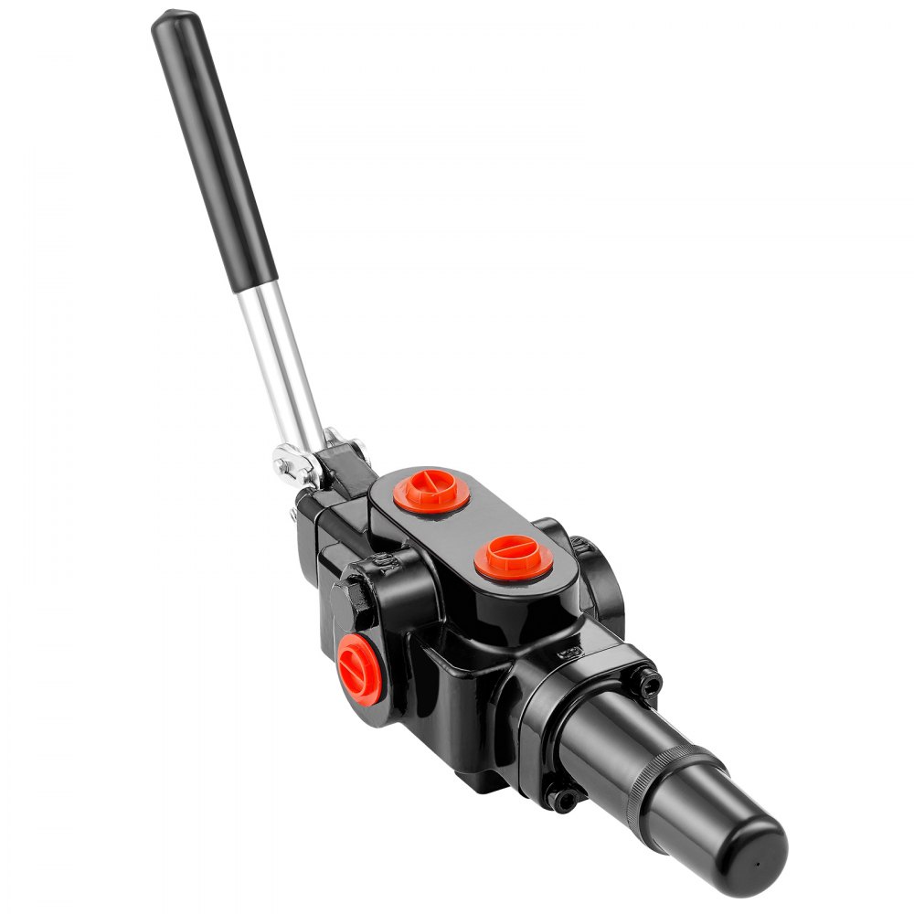 black VEVOR hydraulic valve with red adjustment knobs and attached handle.