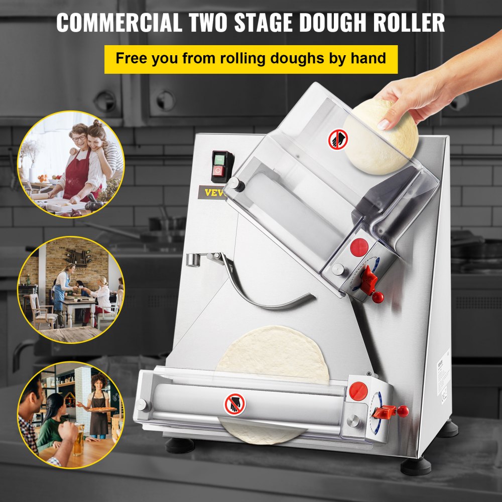 VEVOR Pizza Dough Roller Sheeter, Max 12\" Automatic Commercial Dough Roller Sheeter, 370W Electric Pizza Dough Roller Stainless Steel, Suitable for Noodle Pizza Bread and Pasta Maker Equipment