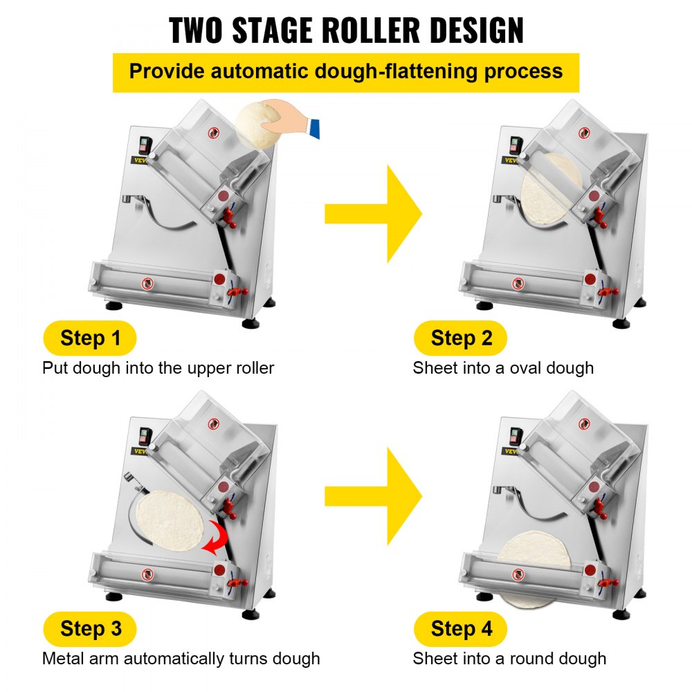 VEVOR Pizza Dough Roller Sheeter, Max 12\" Automatic Commercial Dough Roller Sheeter, 370W Electric Pizza Dough Roller Stainless Steel, Suitable for Noodle Pizza Bread and Pasta Maker Equipment