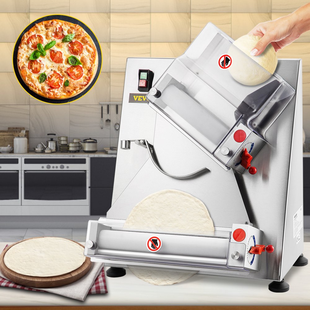 VEVOR Pizza Dough Roller Sheeter, Max 12\" Automatic Commercial Dough Roller Sheeter, 370W Electric Pizza Dough Roller Stainless Steel, Suitable for Noodle Pizza Bread and Pasta Maker Equipment