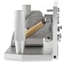 close-up of a VEVOR belt grinder knife jig with adjustable angle markings.