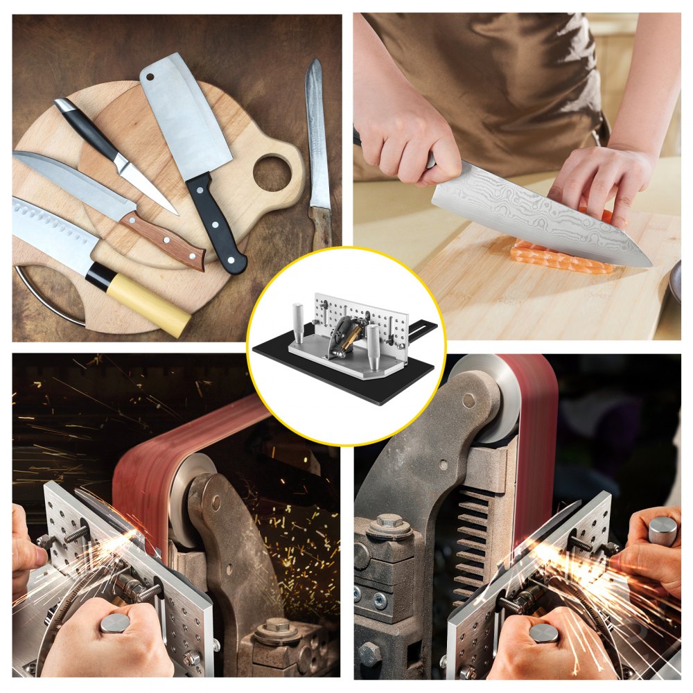 VEVOR Belt Grinder Knife Jig, 9-4/5'' Long Sharpening Locator, 85°~ 115°Adjustable Angle, Belt Knife Sharpener Jig w/Tool Holder, Dual Handles, Knife Making for Belt Sander Machine - Large