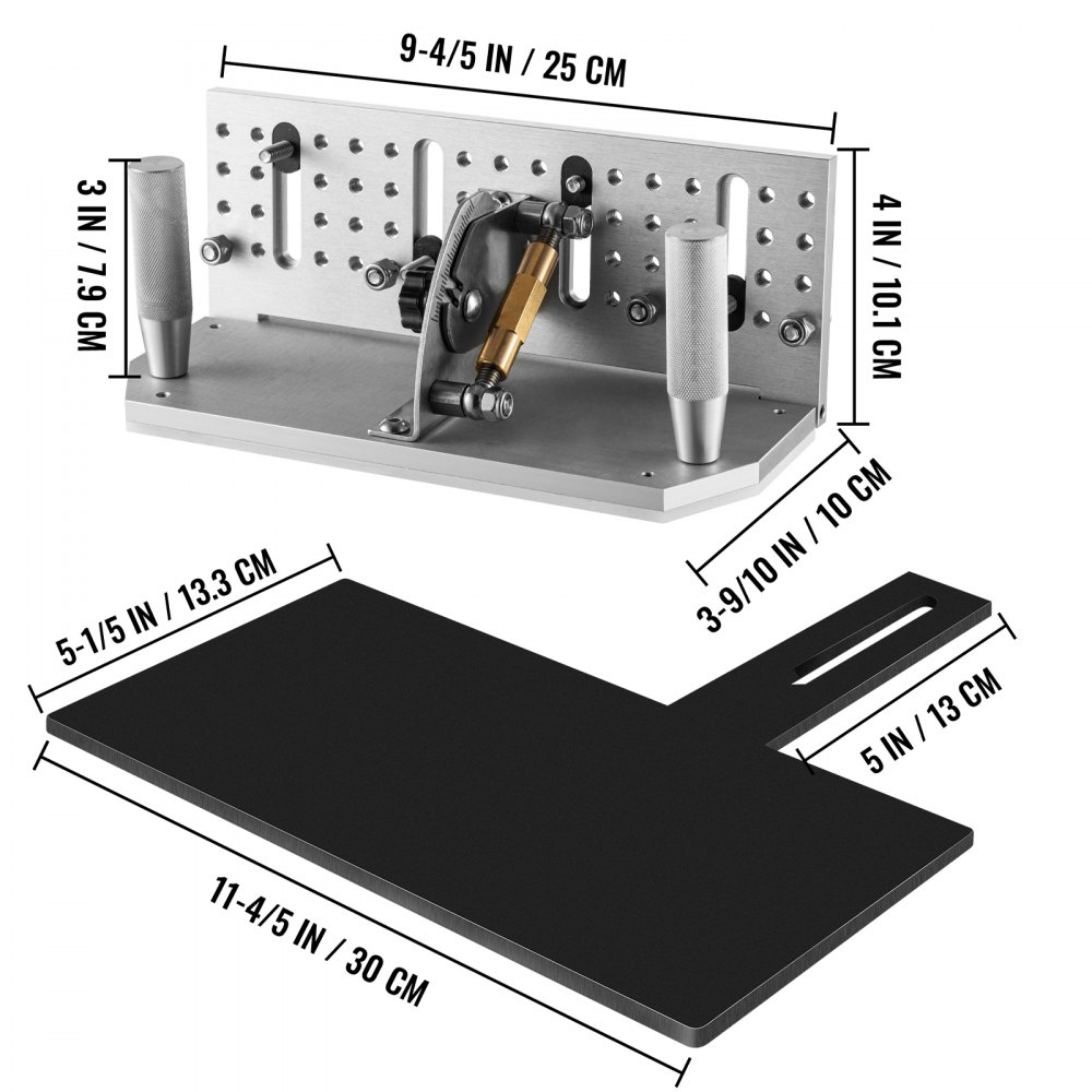 VEVOR Belt Grinder Knife Jig, 9-4/5'' Long Sharpening Locator, 85°~ 115°Adjustable Angle, Belt Knife Sharpener Jig w/Tool Holder, Dual Handles, Knife Making for Belt Sander Machine - Large