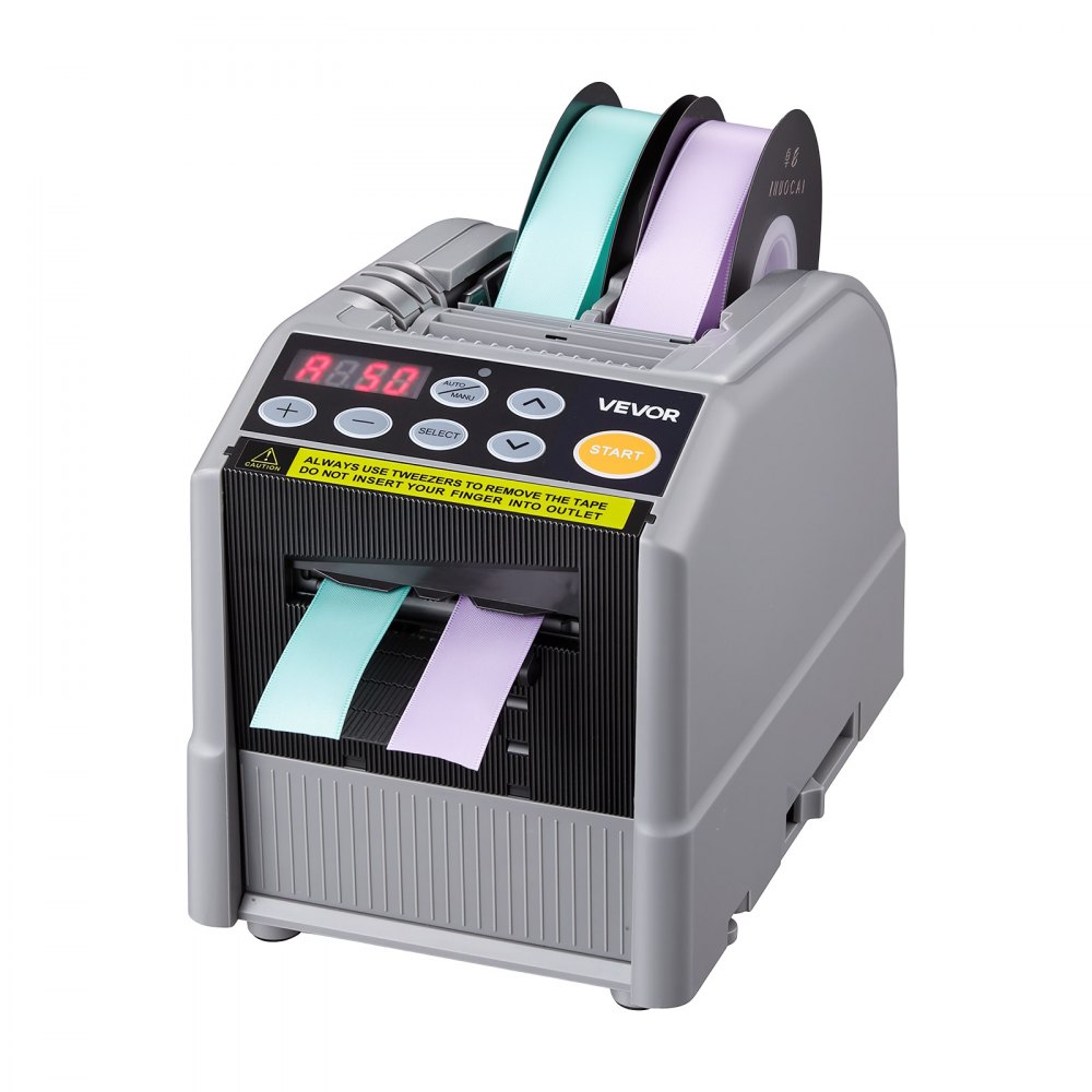 VEVOR Automatic Tape Dispenser 999mm Max Cut Length Electric Ribbon Cutter, 220V Electric Automatic Tape Cutter, Dual-Tape Capability, Fits 6–60mm Width Tape for Shipping, Packaging & Gift Wrapping