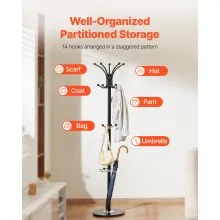 VEVOR Freestanding Coat Rack Stable Marble Base with Umbrella Holder & 14 Hooks