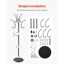 VEVOR Freestanding Coat Rack Stable Marble Base with Umbrella Holder & 14 Hooks