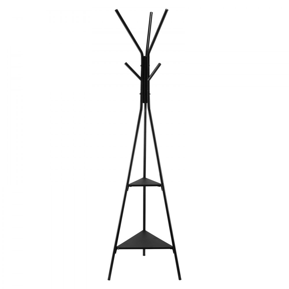 VEVOR Coat Rack, Freestanding Coats Rack Stand with 2 Shelves & 6 Hooks, Free Standing Hall Coat Tree for Entryway, Bedroom, Living Room, Modern Clothes Hanger Stand for Coats, Hats, Scarves, Handbags