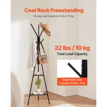 VEVOR Coat Rack Freestanding Coats Rack Stand with 2 Shelves & 6 Hooks