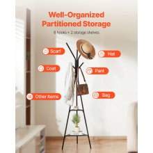 VEVOR Coat Rack Freestanding Coats Rack Stand with 2 Shelves & 6 Hooks