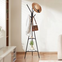 VEVOR Coat Rack Freestanding Coats Rack Stand with 2 Shelves & 6 Hooks