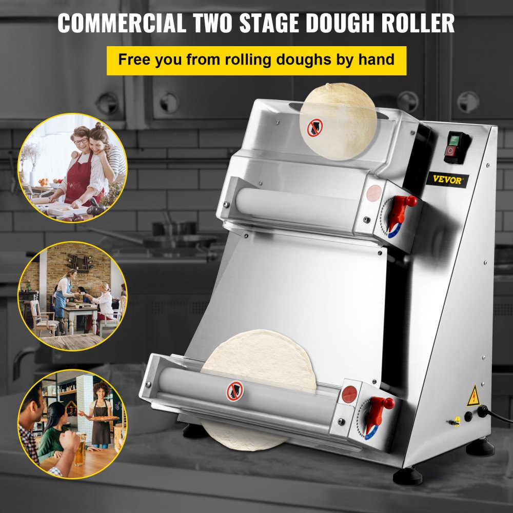 VEVOR Pizza Dough Roller Sheeter, Max 16" Automatic Commercial Dough Roller Sheeter, 370W Electric Pizza Dough Roller Stainless Steel, Suitable for Noodle Pizza Bread and Pasta Maker Equipment