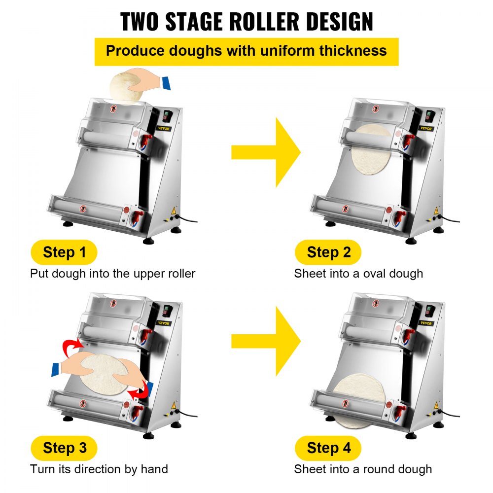 VEVOR Pizza Dough Roller Sheeter, Max 16" Automatic Commercial Dough Roller Sheeter, 370W Electric Pizza Dough Roller Stainless Steel, Suitable for Noodle Pizza Bread and Pasta Maker Equipment