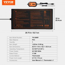 VEVOR 10"x 20.75" Seedling Heat Mat w/ Digital Thermostat Combo Set, UL&MET-Listed Heating Pad for Seed Starting, Waterproof Seed Mats for Germination, Indoor Gardening, Hydroponic, Greenhouse, 1 Pack