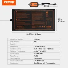 VEVOR 10"x 20.75" Seedling Heat Mat w/ Digital Thermostat Combo Set, MET-Listed Heating Pad for Seed Starting, Waterproof Seed Mats for Germination, Indoor Gardening, Hydroponic, Greenhouse, 1 Pack