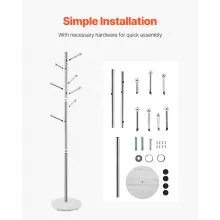 VEVOR Coat Rack Freestanding Coats Rack Stand with Stable Marble Base & 8 Hooks